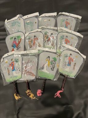 13 pieces Hand-Painted Chinese Silk Fan Set - Multicolor